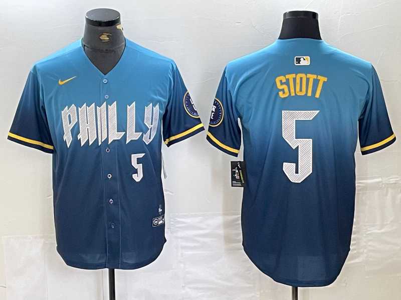 Men%27s Philadelphia Phillies #5 Bryson Stott Blue 2024 City Player Number Cool Base Stitched Jersey